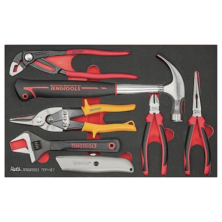 Teng Tools 7 Piece Claw Hammer, Adjustable Wrench, Utility Knife, Tin TEFMB7
